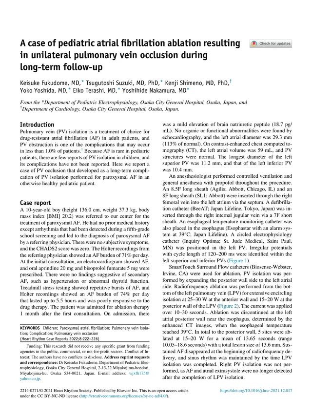 First page of the 2022 HeartRhythm Case Reports paper